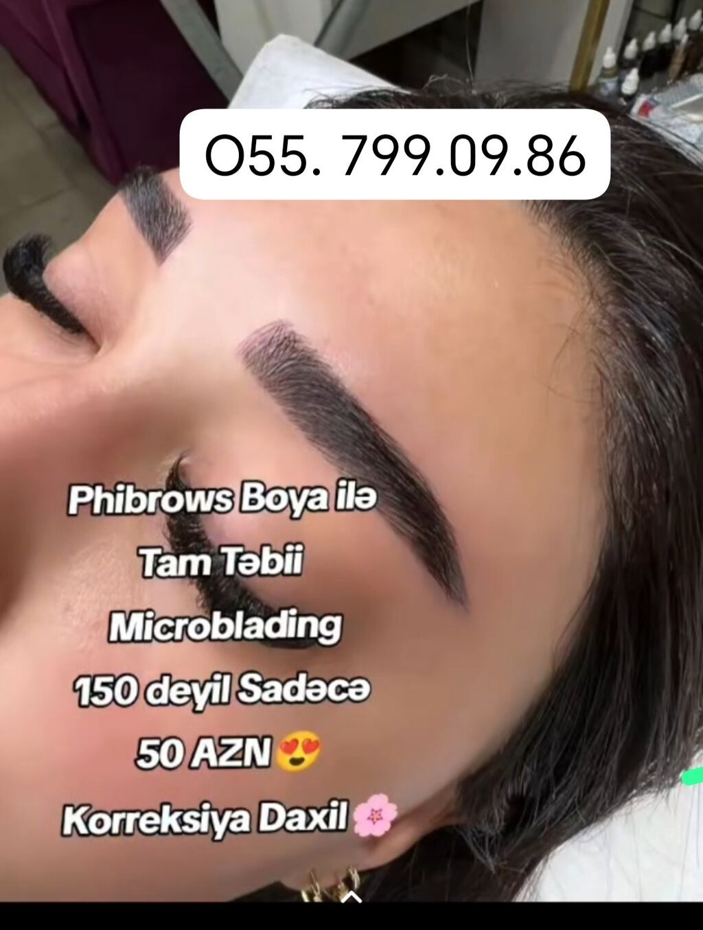 Phibrows boya ilə tam təbii microblading xidməti. - Təbii görünüşlü
