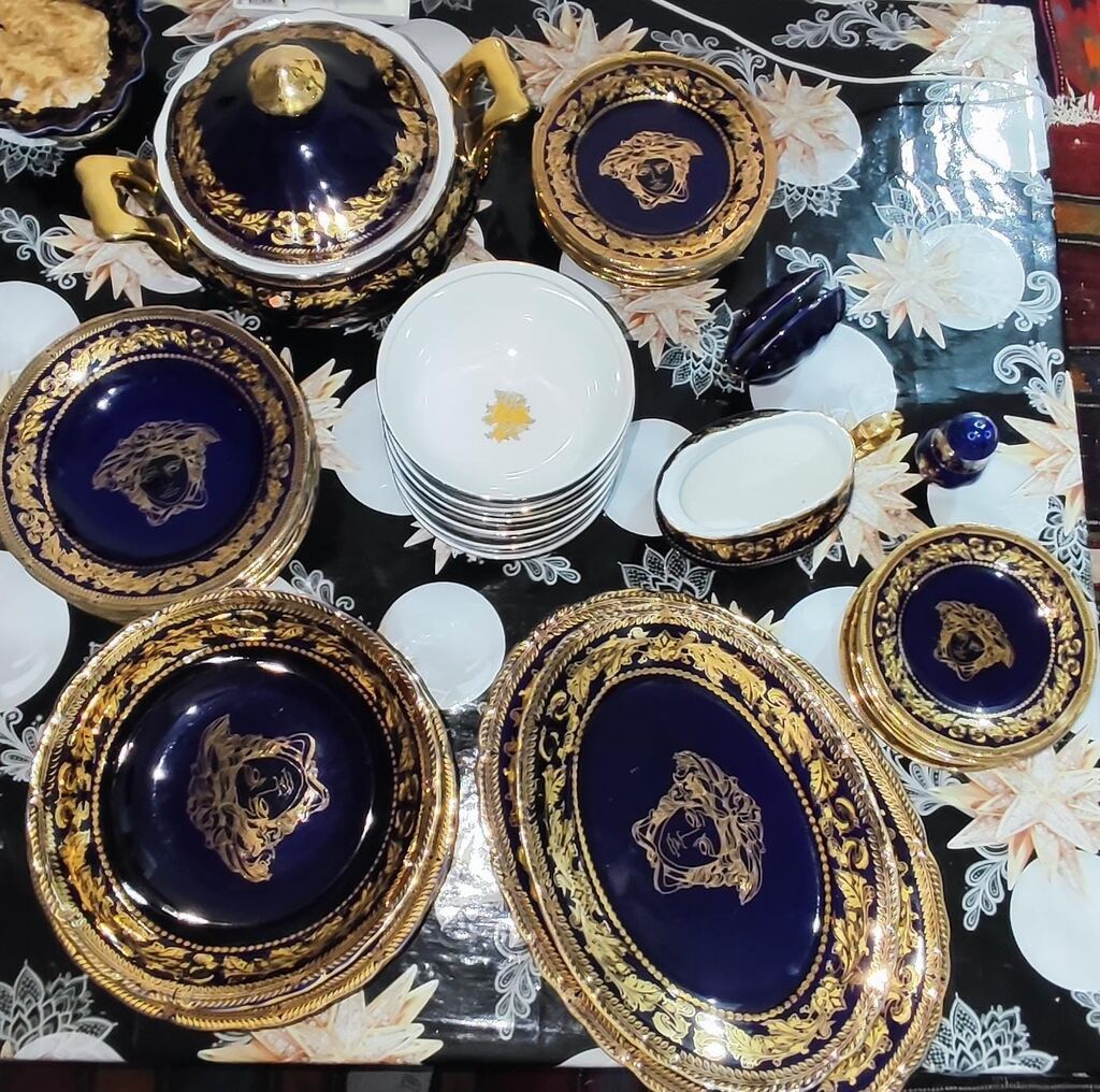 Nahar dəsti, rəng - Göy, Farfor, Versace, 6 nəfərlik, Azərbaycan