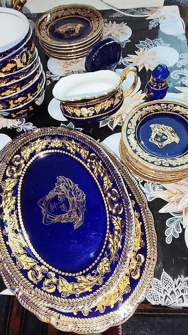 Nahar dəsti, rəng - Göy, Farfor, Versace, 6 nəfərlik, Azərbaycan - şəkil 3