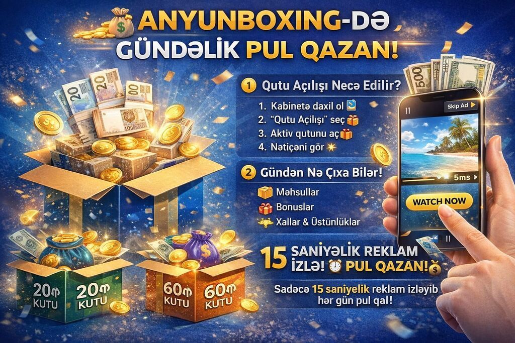 AnyUnboxing – gündəlik qazanc üçün reklam izləmə platforması Xidmətin