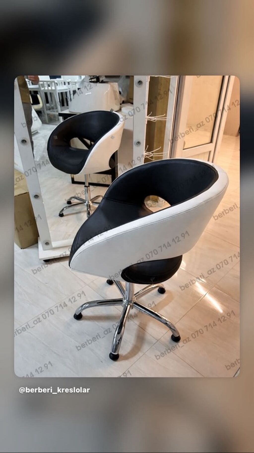 Salon üçün bərbər/kosmetologiya oturacağı - Dizayn: müasir oval-kubok