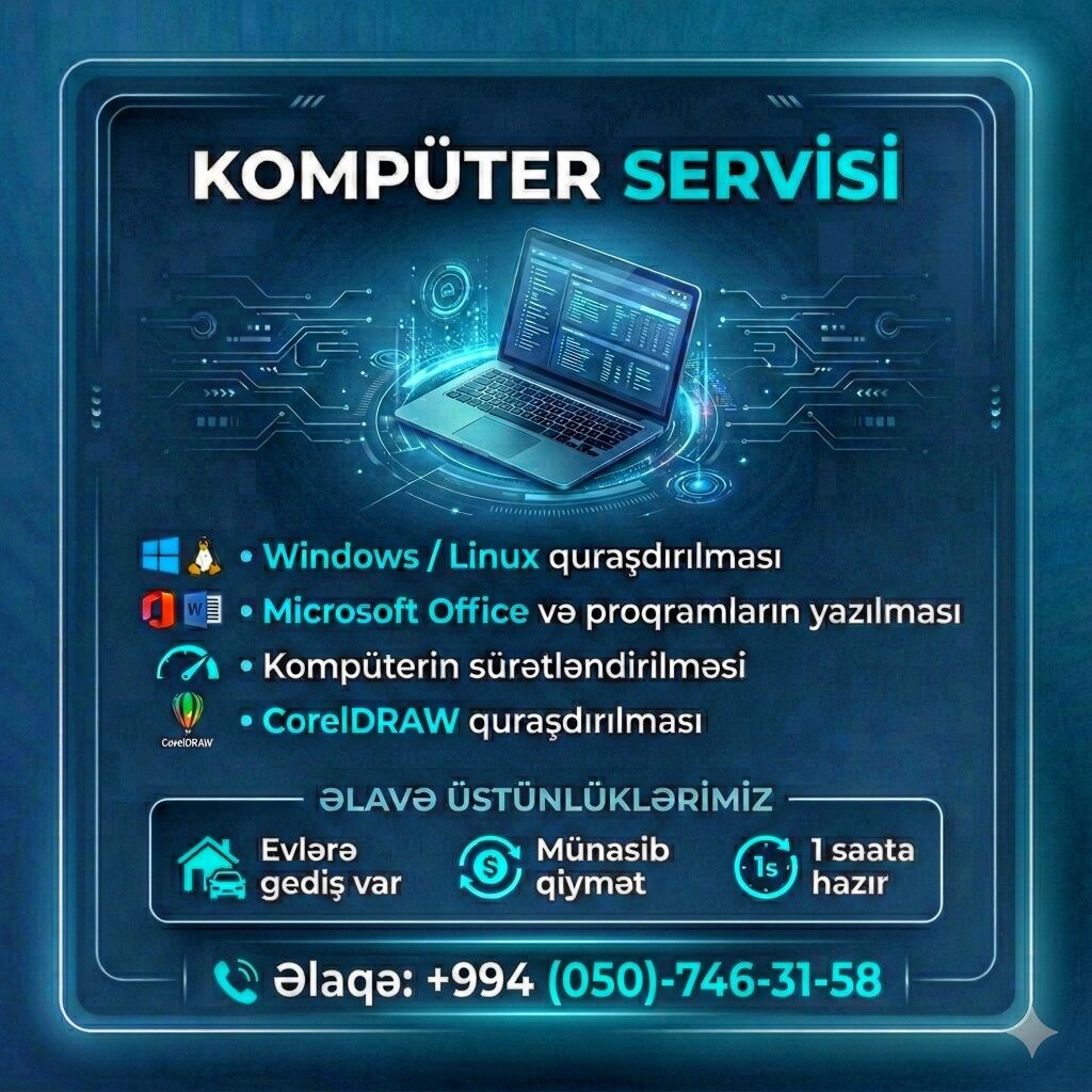 Xidmətlərimiz🤩: - Windows əməliyyat sisteminin istənilən versiyasının