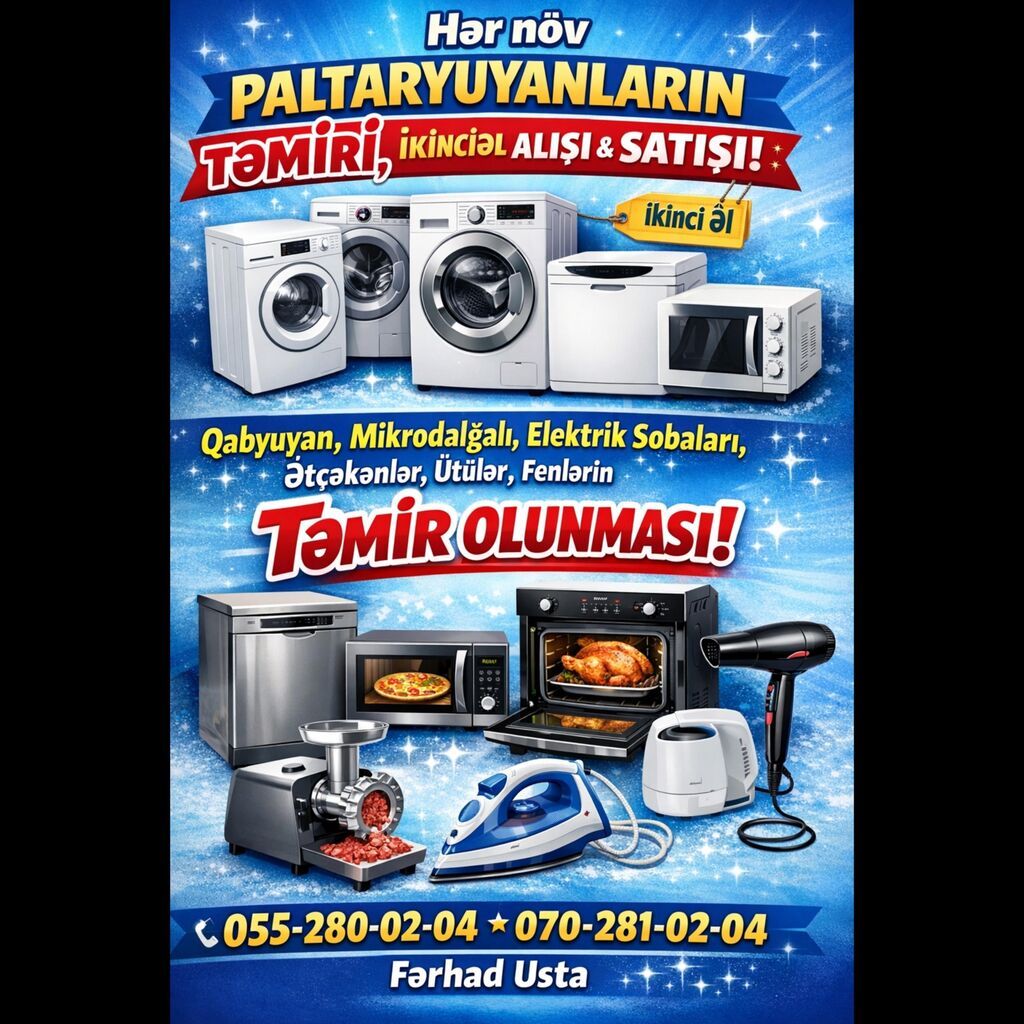 Xidmət: Məişət texnikasının təmiri və ikinci əl alışı-satışı