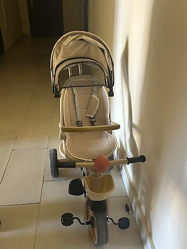 Uşaq üçtəkərli velosipedi – bej rəng - Qatlana bilən geniş günqoruyucu - şəkil 2