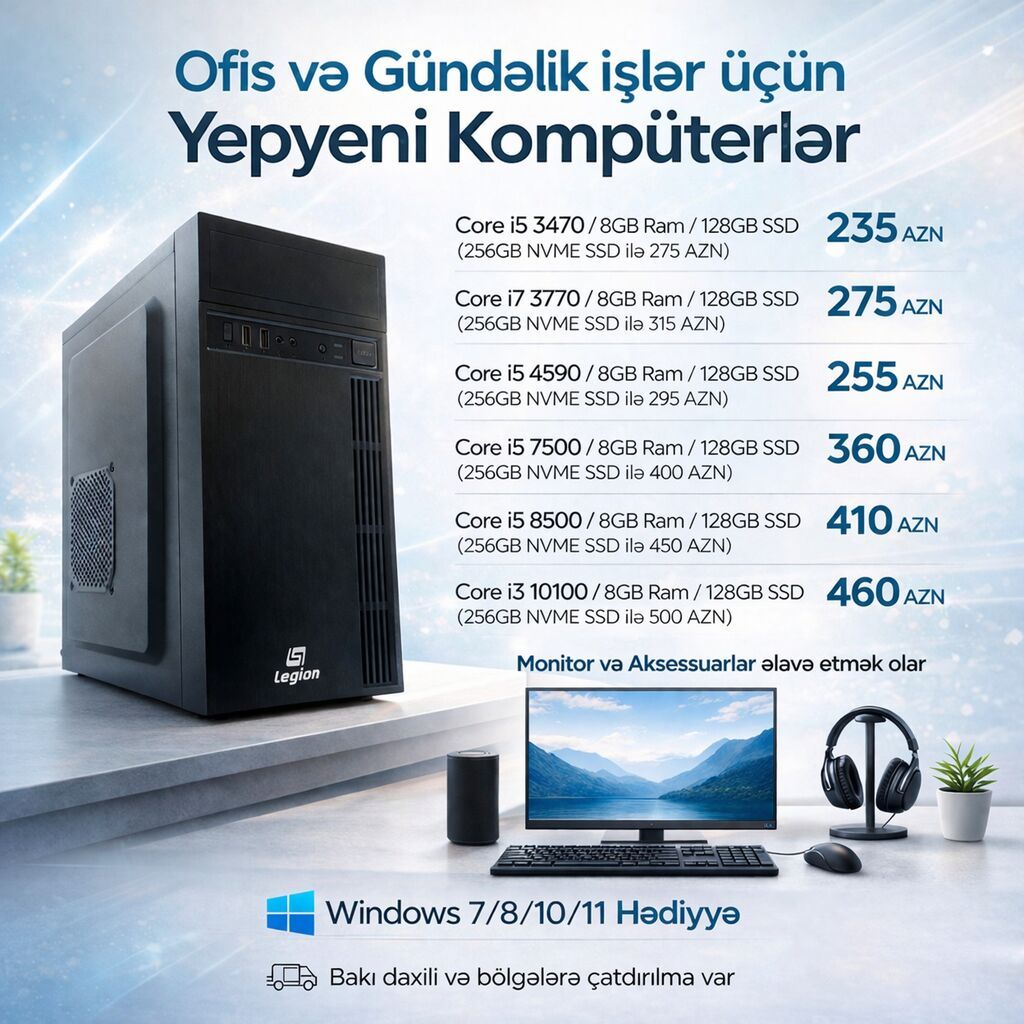 Ofis və Gündəlik işlər üçün Yepyeni Kompüterlər” ⭐Core i5 3470 / 8GB