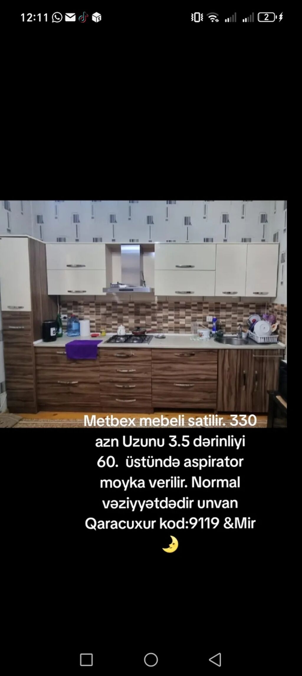 Metbex mebeli satilir. 330 azn Uzunu 3.5 dərinliyi 60. üstündə