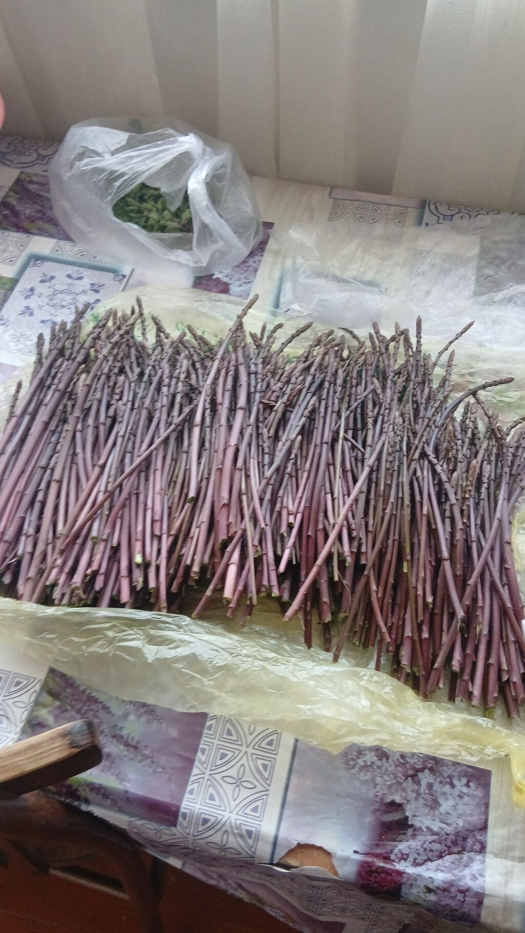 Məhsul: Yabanı qulançar (asparagus) – təzə yığılmış uzun, incə zoğlar