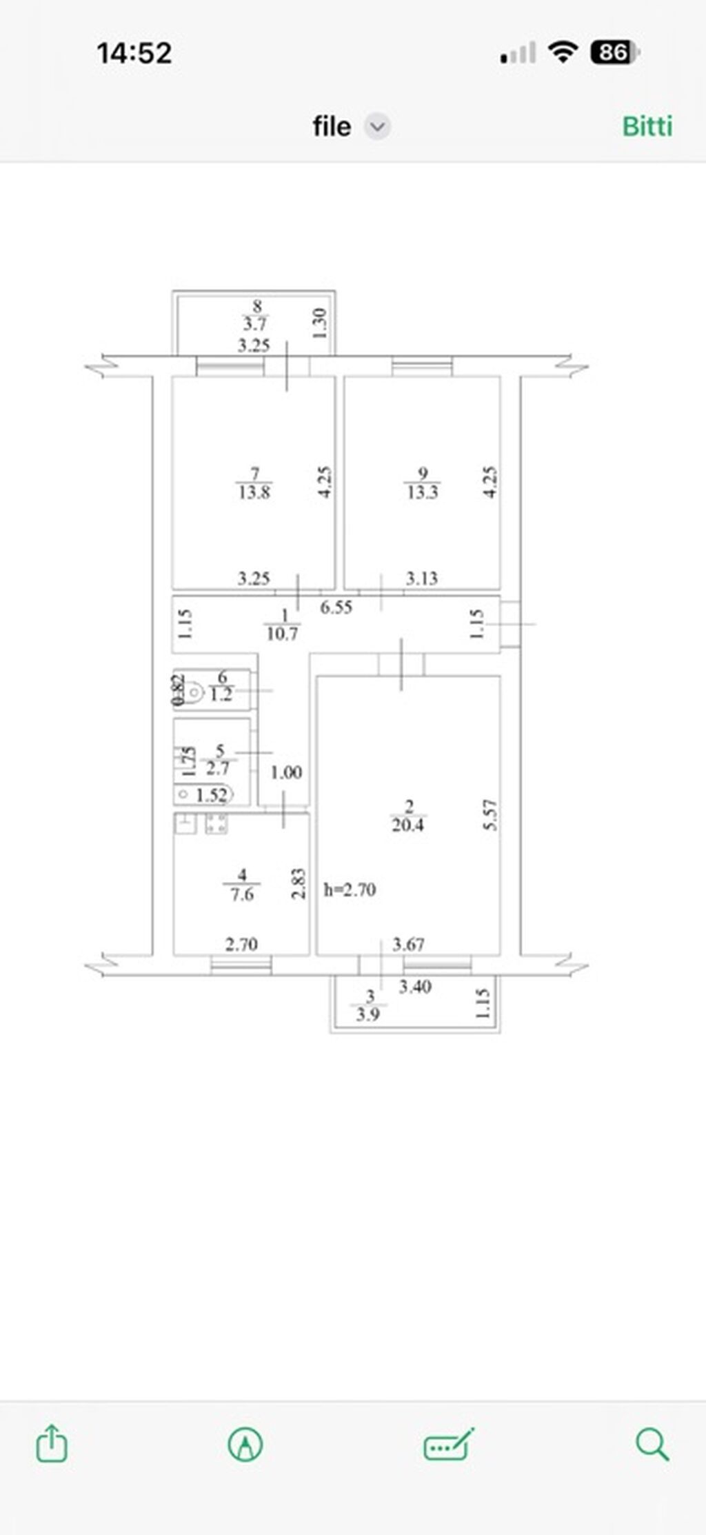 Sumqayıt, 3 otaqlı, Köhnə tikili, 72 kv. m
