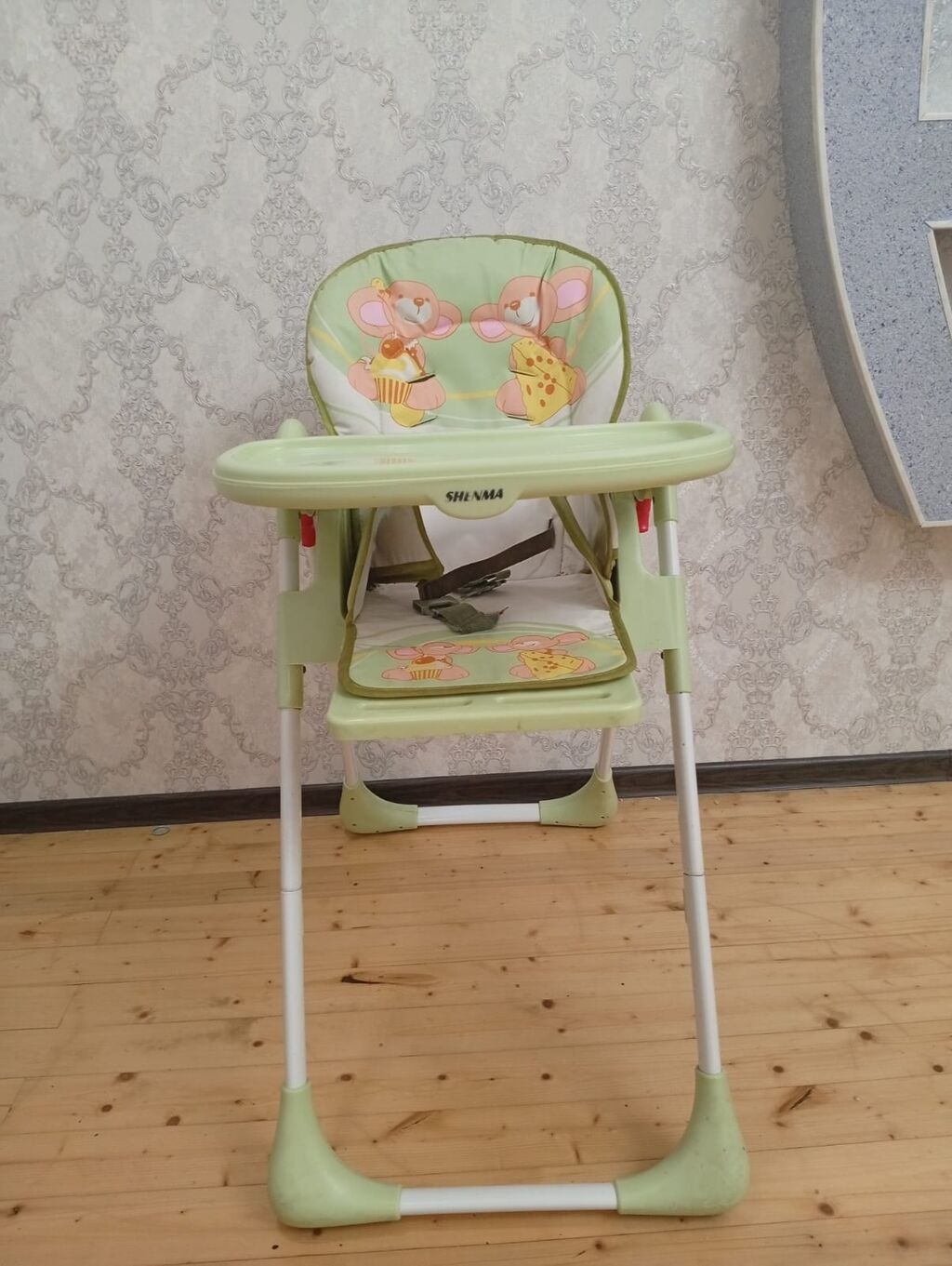 Uşaq yemək stulu – SHELMA - Rəng: açıq yaşıl, naxışlı (şirin heyvan