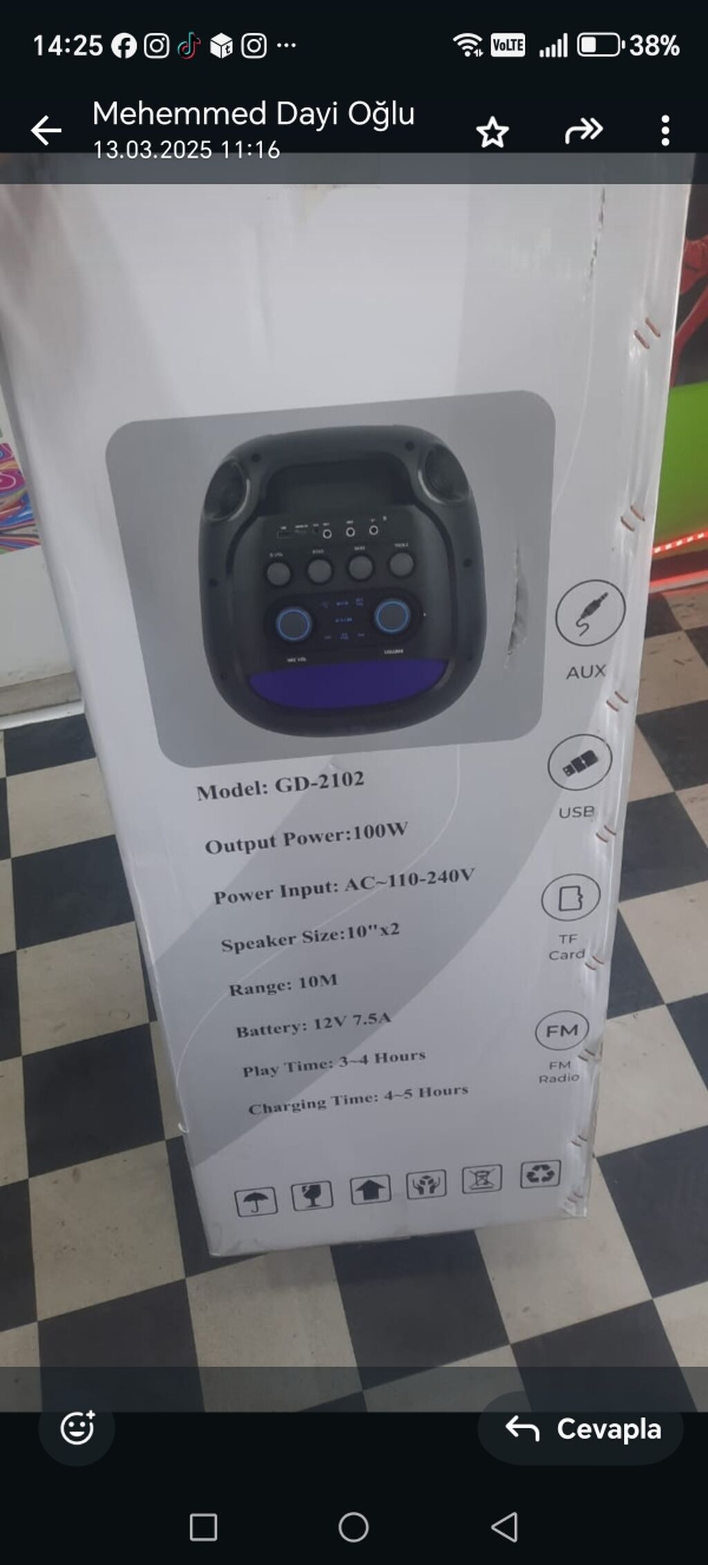 Gənwoo GD-2102 portativ akustik sistem - Güc: 100W - Giriş