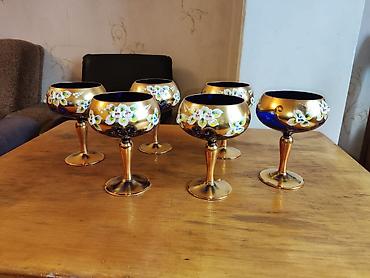 Qədəhlər, rəng - Qızılı, Şüşə, 6 ədədli dəst - şəkil 3