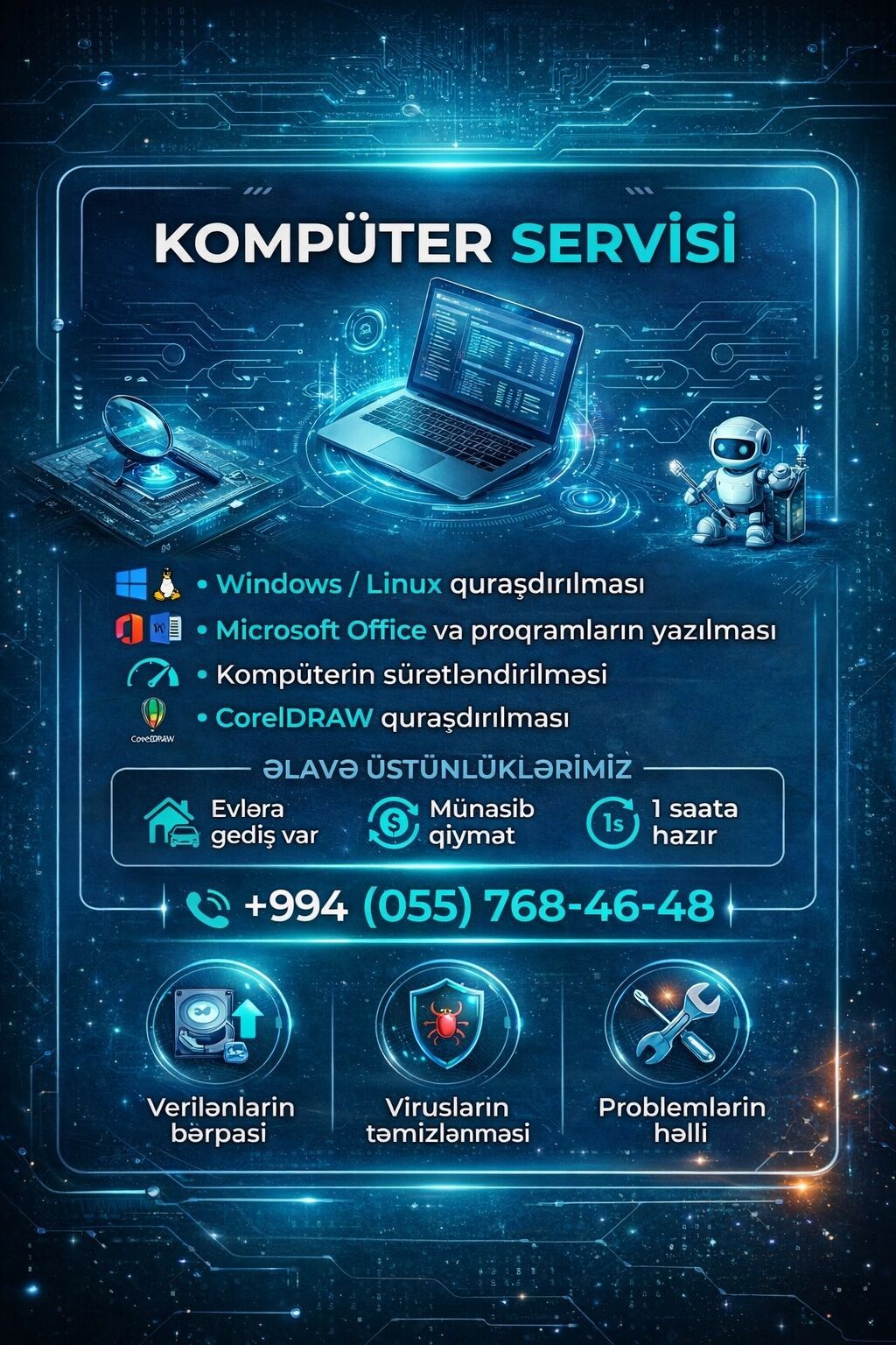 📢 KOMPÜTER TƏMİRİ VƏ PROQRAM YAZILMASI XİDMƏTİ 🔧 Kompüter və Noutbuk