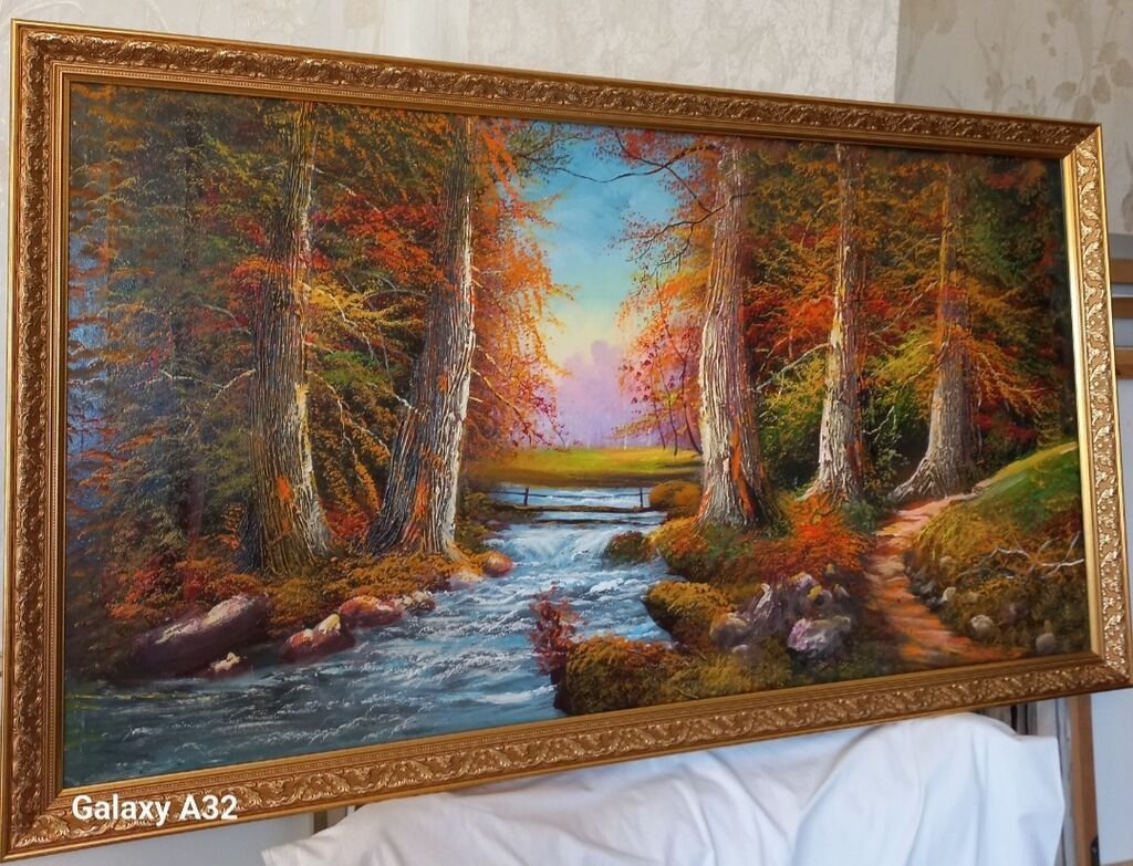 Əl işi yağlı boya tabloları - Mövzular: - Təbiət mənzərələri: çay