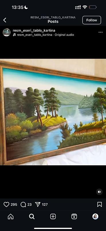 Əl işi yağlı boya tabloları - Mövzular: - Təbiət mənzərələri: çay - şəkil 2