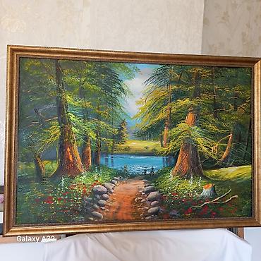 Əl işi yağlı boya tabloları - Mövzular: - Təbiət mənzərələri: çay - şəkil 3