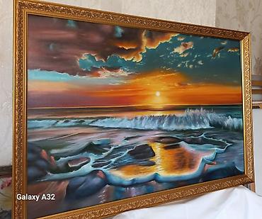 Əl işi yağlı boya tabloları - Mövzular: - Təbiət mənzərələri: çay - şəkil 4