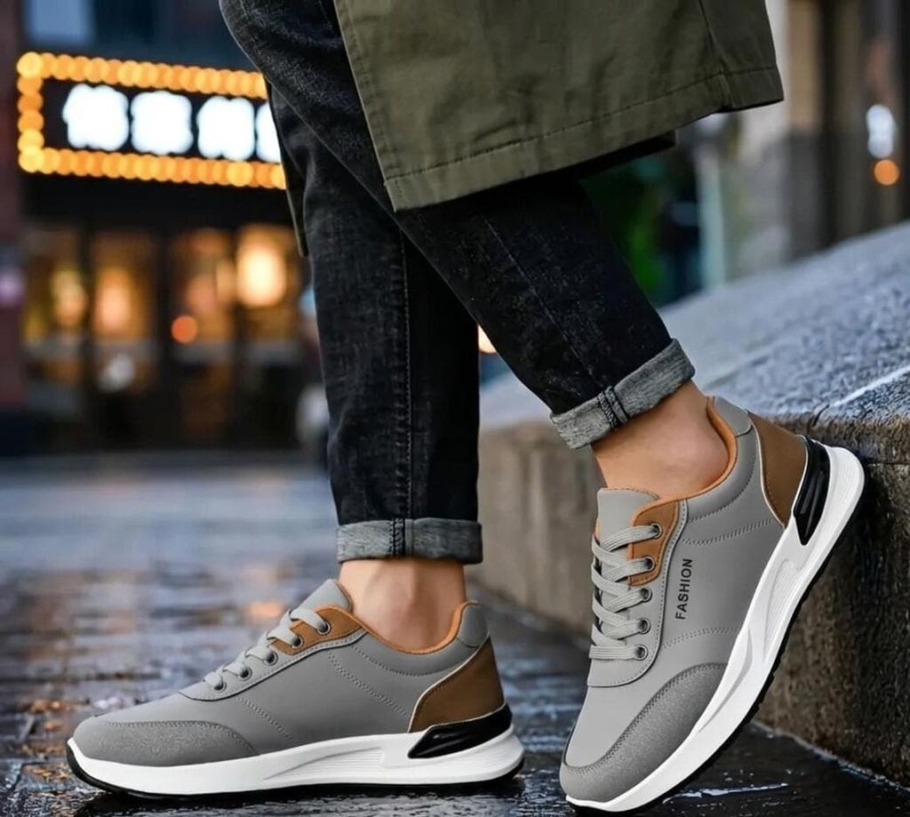 Unisex gündəlik idman ayaqqabısı - Rəng: boz əsas, qəhvəyi detallarla