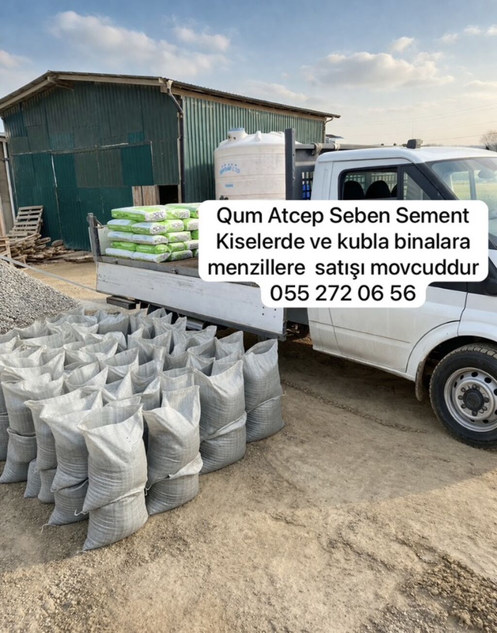 Qum, atçep (daş çınqıl), şeben (çınqıl) və sement satışı. - Kiselərdə