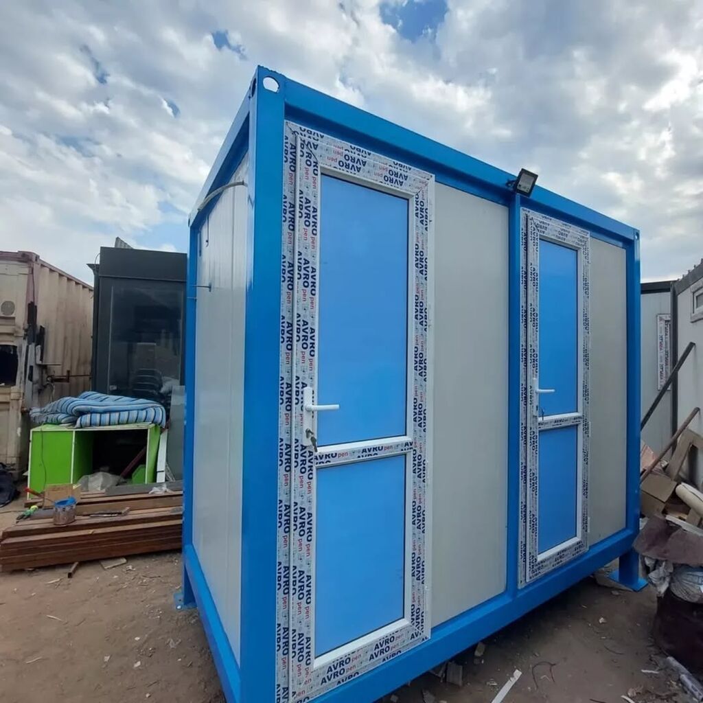 Portativ sanitar konteyner – 2 bölməli - Metal karkaslı, mavi-ağ