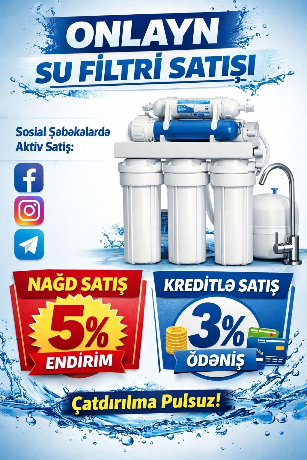 Onlayn su filtri satışı Məhsul: Mətbəx üçün çoxmərhələli (RO tipli)