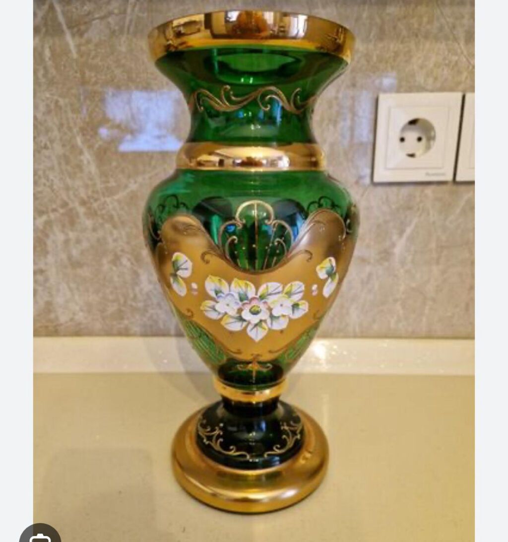 Bohlu və dekorativ şüşə dəsti - Yaşıl və qızılı tonlarda, əl işçiliyi