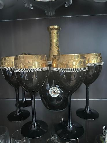 Bohlu və dekorativ şüşə dəsti - Yaşıl və qızılı tonlarda, əl işçiliyi - şəkil 3