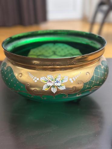 Bohlu və dekorativ şüşə dəsti - Yaşıl və qızılı tonlarda, əl işçiliyi - şəkil 4