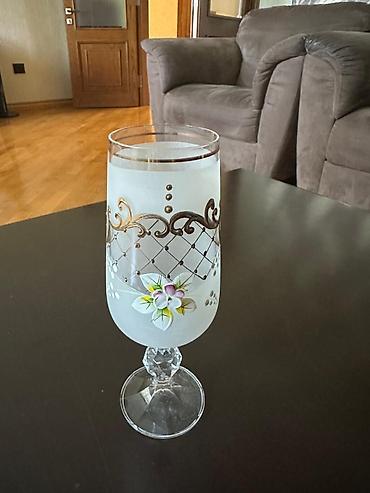 Bohlu və dekorativ şüşə dəsti - Yaşıl və qızılı tonlarda, əl işçiliyi - şəkil 5