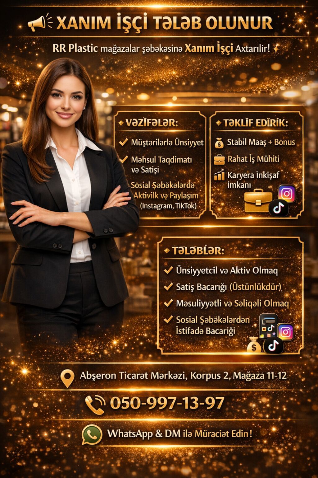 Satış məsləhətçisi tələb olunur, Yalnız qadınlar üçün, 18-29 yaş, 1-2 illik təcrübə, Aylıq ödəniş