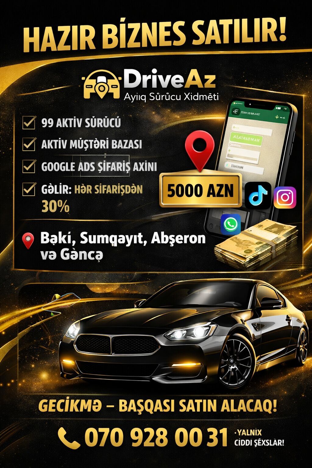 🚨 HAZIR QAZANC GƏTİRƏN BİZNES SATILIR — GECİKMƏ! 🚘 DriveAz Ayıq Sürücü
