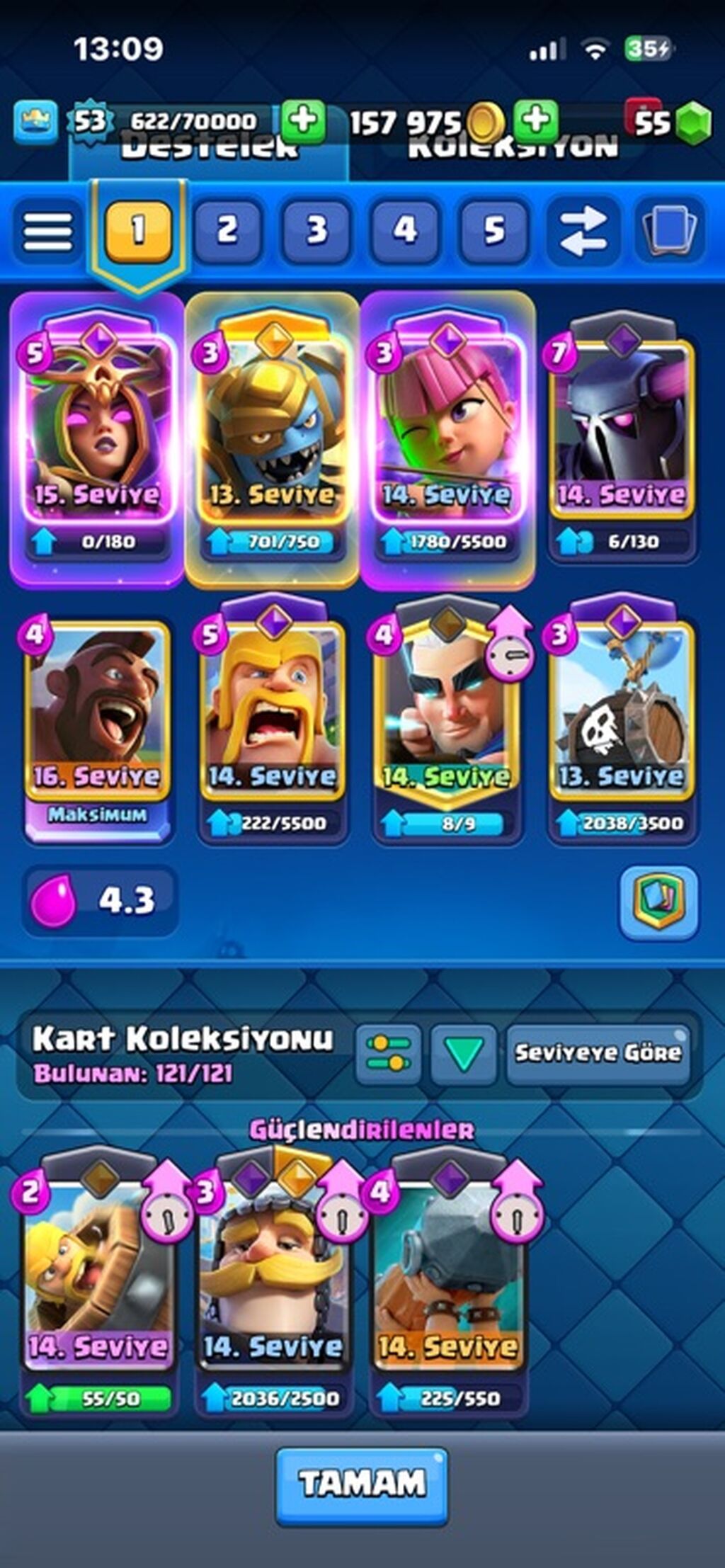 Clash Royale hesabı – yüksək səviyyəli kart koleksiyası və güclü