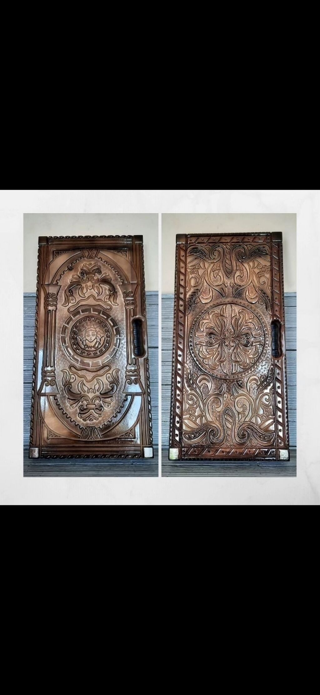 Məhsul: Oyma naxışlı taxta tavla dəsti - Material: Bərk ağacdan