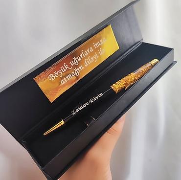 Şəxsi adla fərdiləşdirilən dəbli qələm seti - Qara korpus və qızılı - şəkil 4