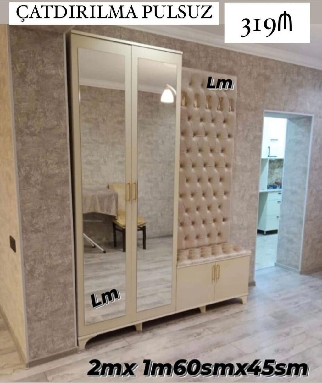 Dəhliz üçün şkaf və asılqan dəsti - Komplekt: güzgülü iki qapılı