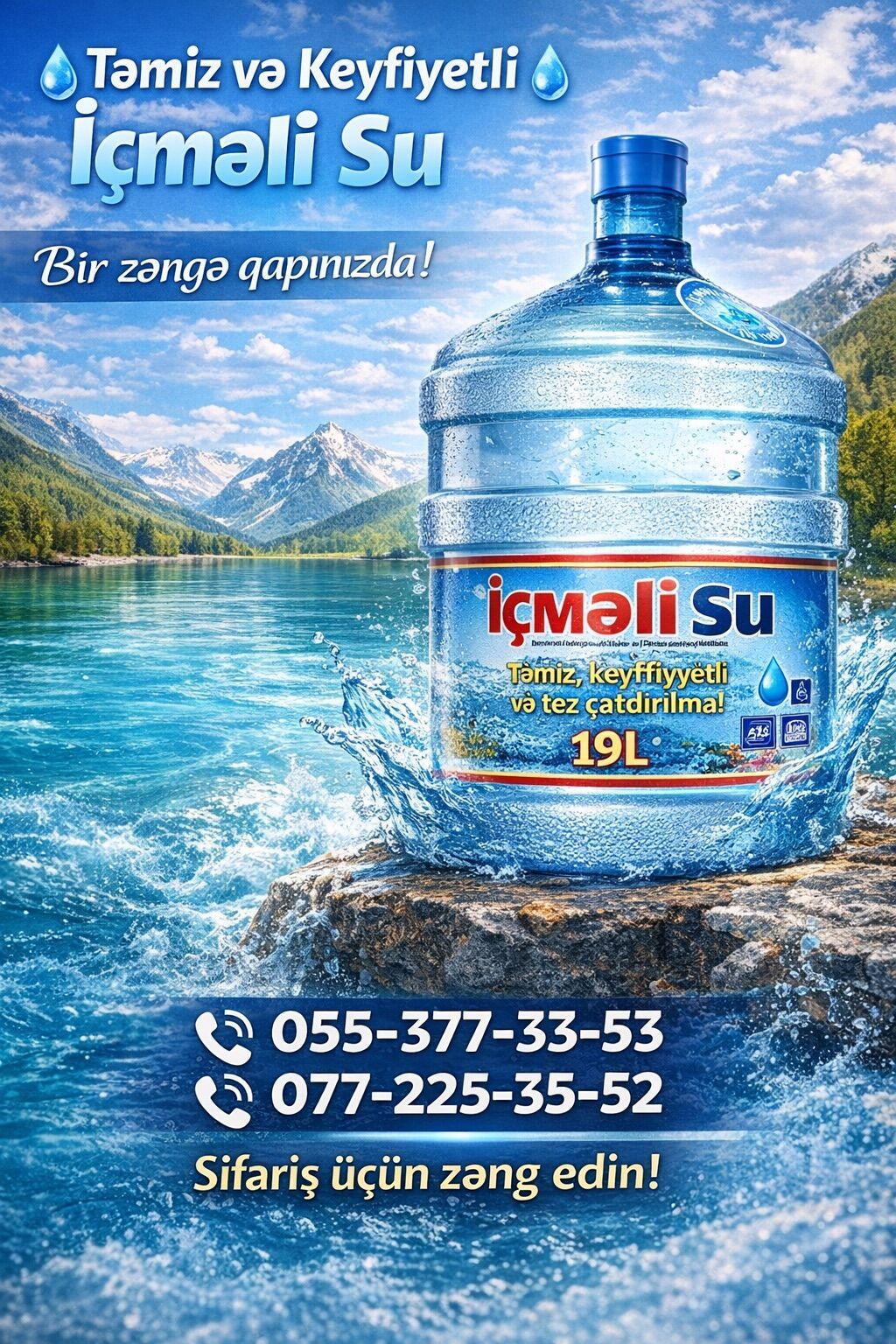 İçməli su – 19 litrlik damacana - Məhsul: Ozonlaşdırılmış, qazsız