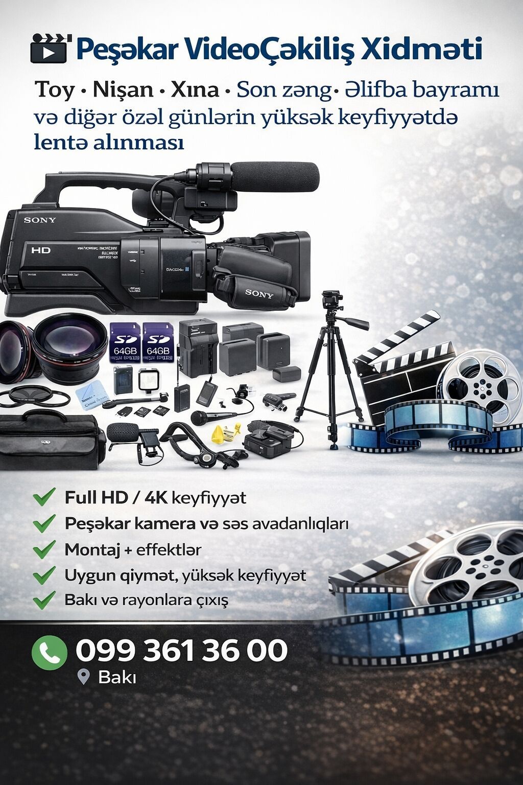 🎥 Peşəkar Video Çəkiliş Xidməti Toy • Nişan • Xına • Son zəng • Əlifba