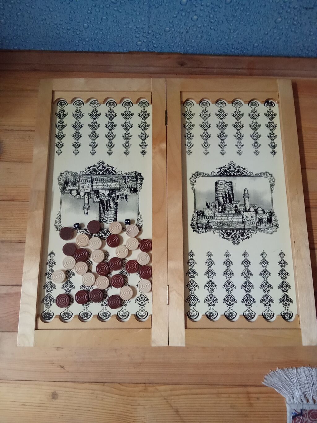 Bakı Qız Qalası temalı taxta tavla dəsti - Material: Massiv taxtadan