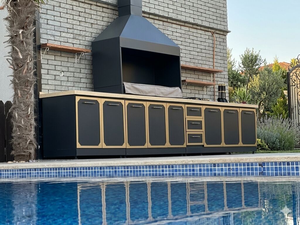 Açıq hava üçün müasir manqal və mətbəx modulu komplekti - Geniş