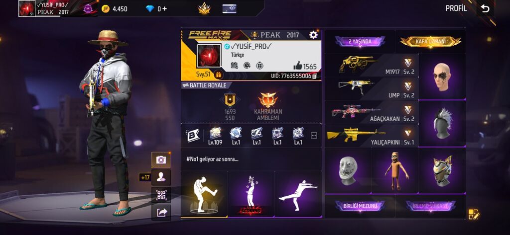 Məhsul: Free Fire MAX oyun hesabı Xüsusiyyətlər: - Server/dil: Türkçe