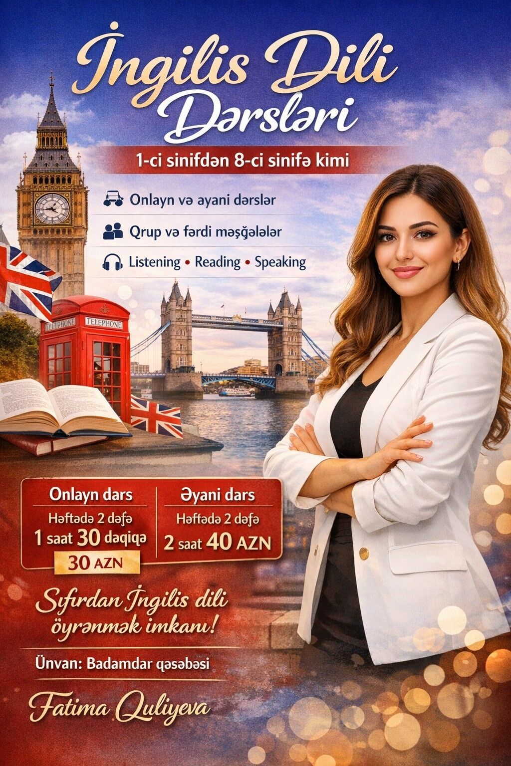 Xarici dil kursu, İngilis dili, Böyüklər üçün, Uşaqlar üçün, Danışıq klubu